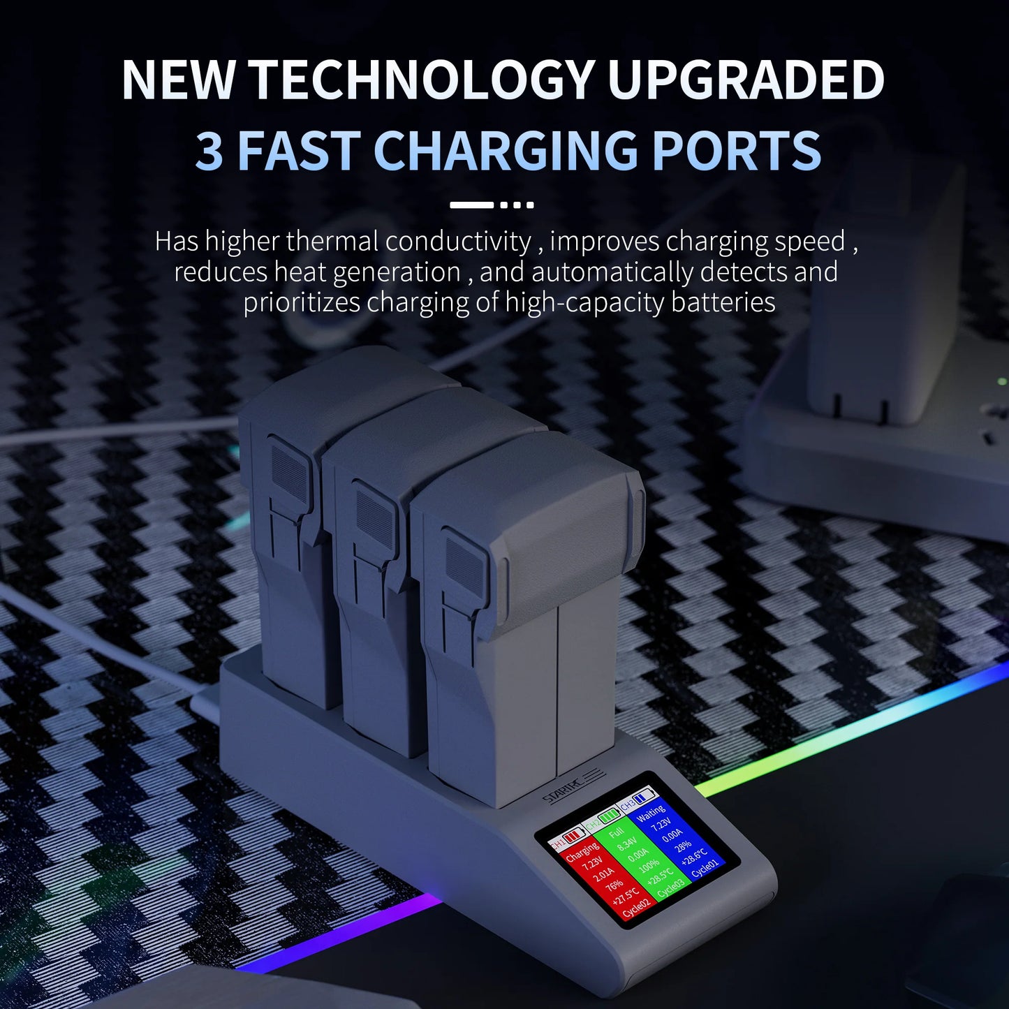 3-Battery Charging Hub with LCD for DJI Mini 5 Pro / Mini 4 Pro / Mini 3 Pro